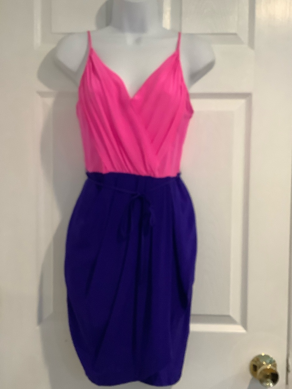 YUMI KIM 100% Silk Blue/Pink Colorblock Summer Wedding Guest Wrap Mini Dress S